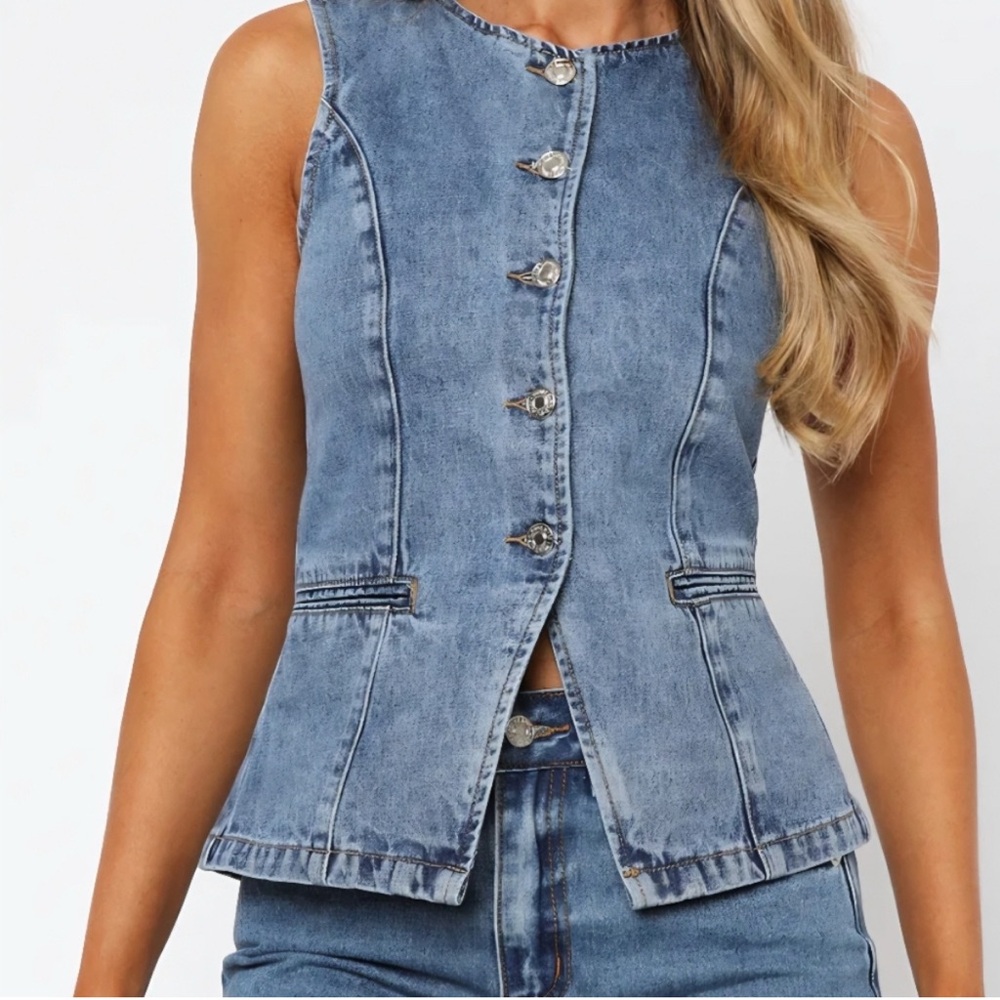White Fox Boutique Admiral Blue Denim Top